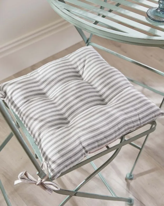 Dibor Set of 4 Grey Striped Indoor Dining Chair Seat Pad Cushions L40cm x W40cm 2