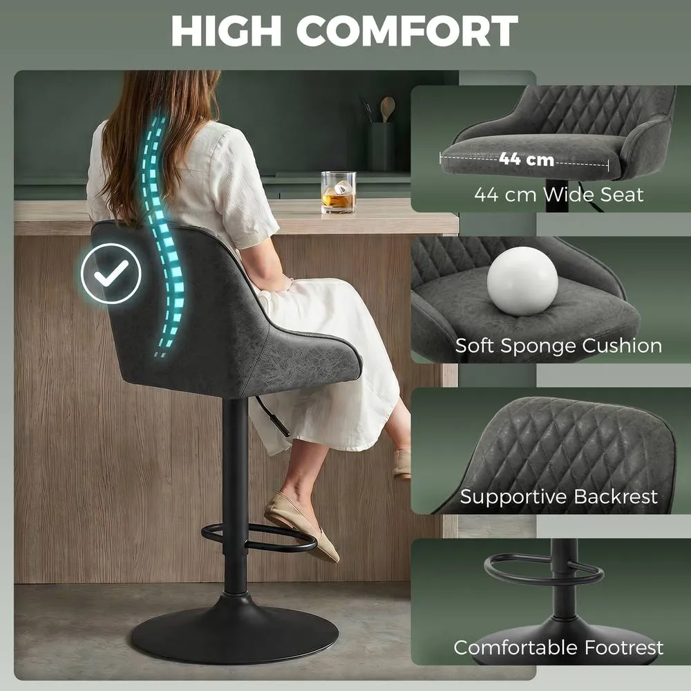 HOMCOM Bar Stools Set of 2 Adjustable Swivel Counter Height in Dark Grey 4