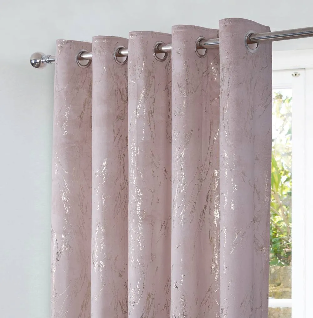 Smart Living Marble Effect Velvet Eyelet Curtains - Thermal Blackout - 2 Panels in Pink 6