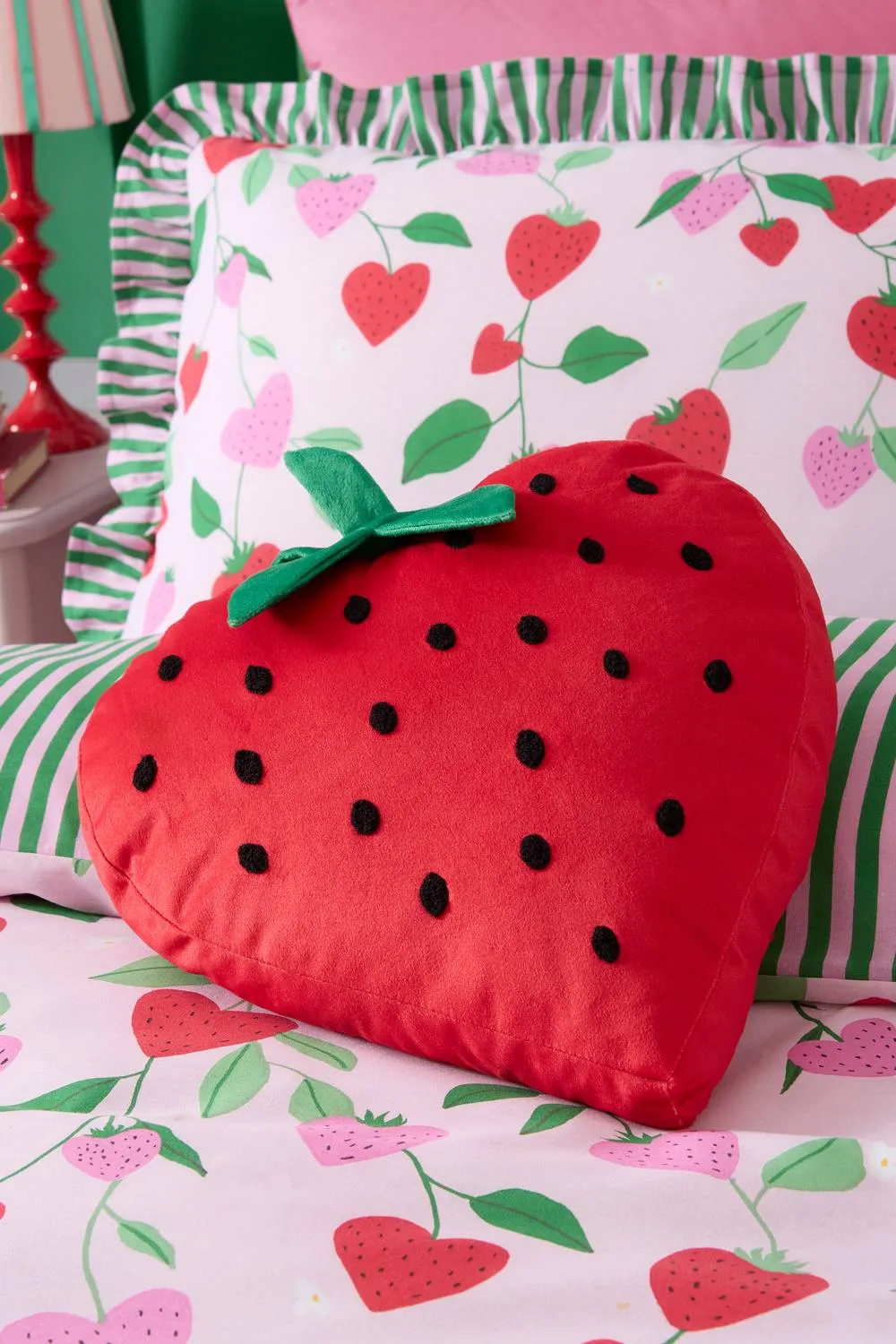 Bedlam 'Strawberry' Velvet Shaped Cushion in Red