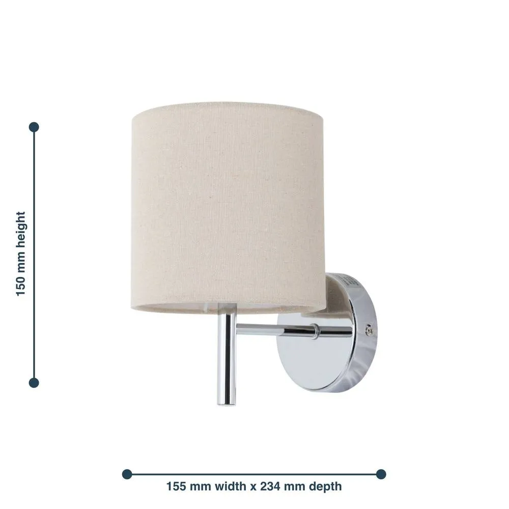 First Choice Lighting Set of 2 Brea - Chrome Wall Lights with Natural Linen Shade in Silver 6