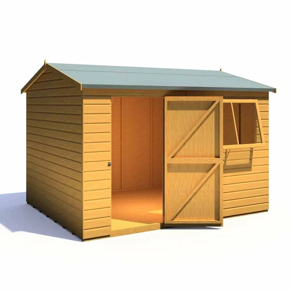 Shires Lewis 10 x 8 Feet Single Door Reverse Apex Style D Shed in Light Brown 5