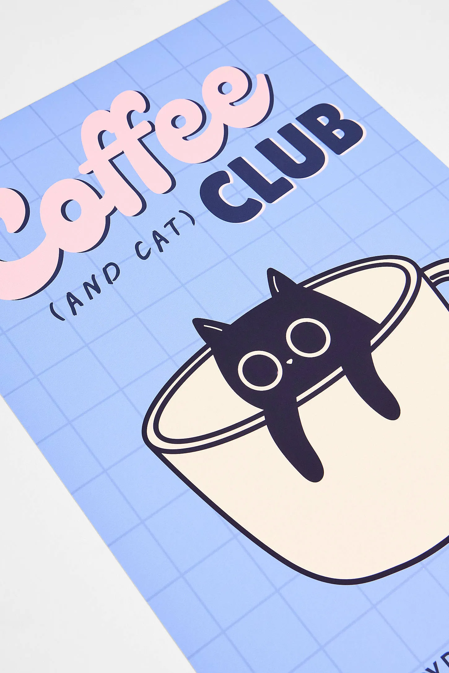 Coffee (And Cat) Club 30x40cm Wall Art Print - Blue A3 2