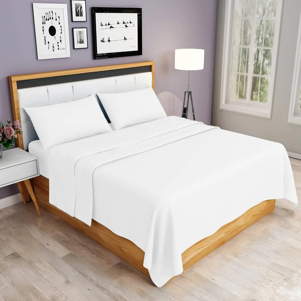 Homes-Linen 100% Egyptian Cotton Thread Count 200 Hotel Quality Flat Sheet in White