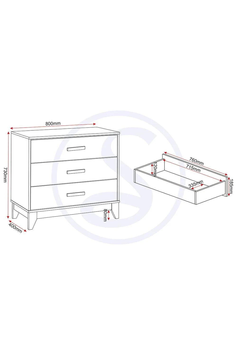 Seconique Cleveland 3 Drawer Chest 6