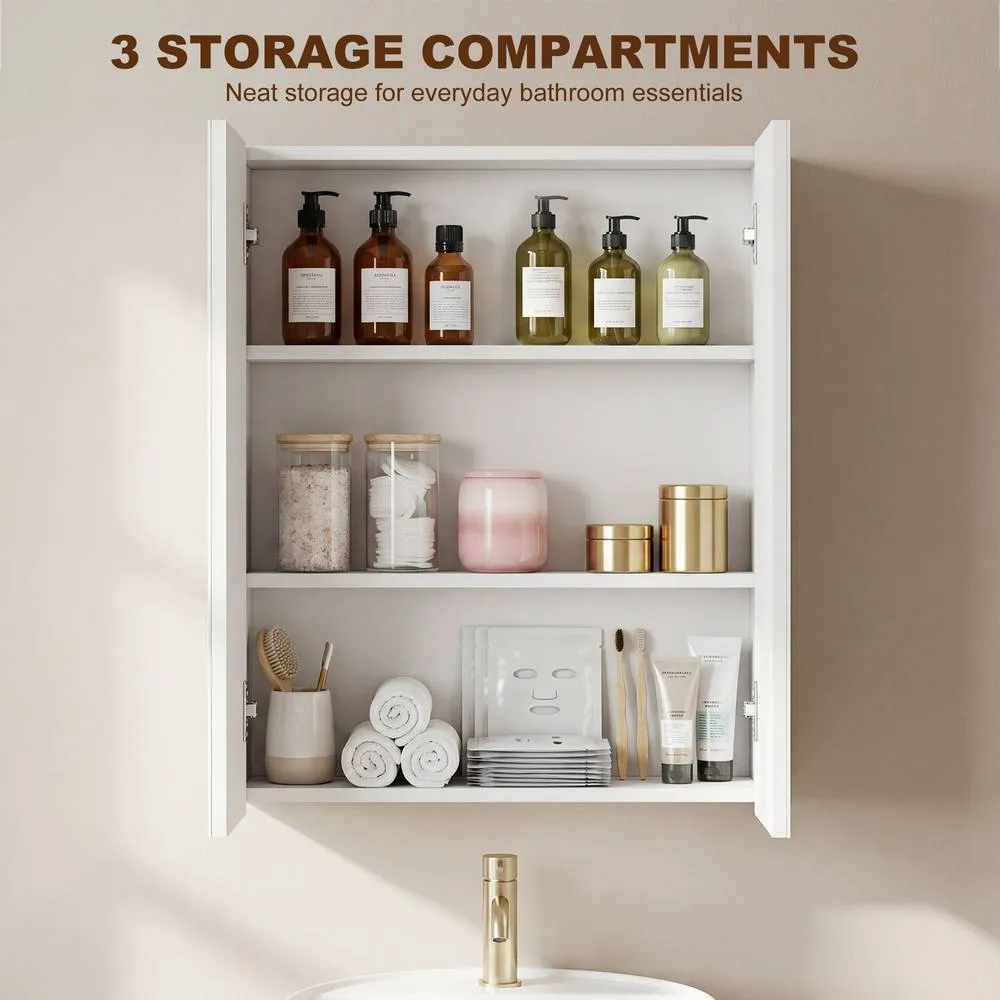 HOMCOM Wall Mounted Bathroom Mirror Storage Cabinet w/ Door Adjustable Shelf in White 4