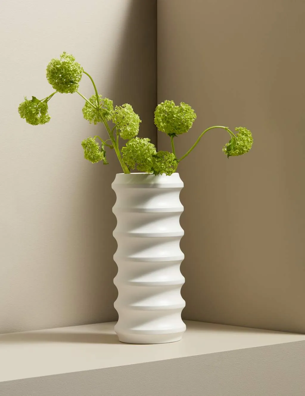 M&S X Kelly Hoppen Tall Ribbed Ceramic Vase White