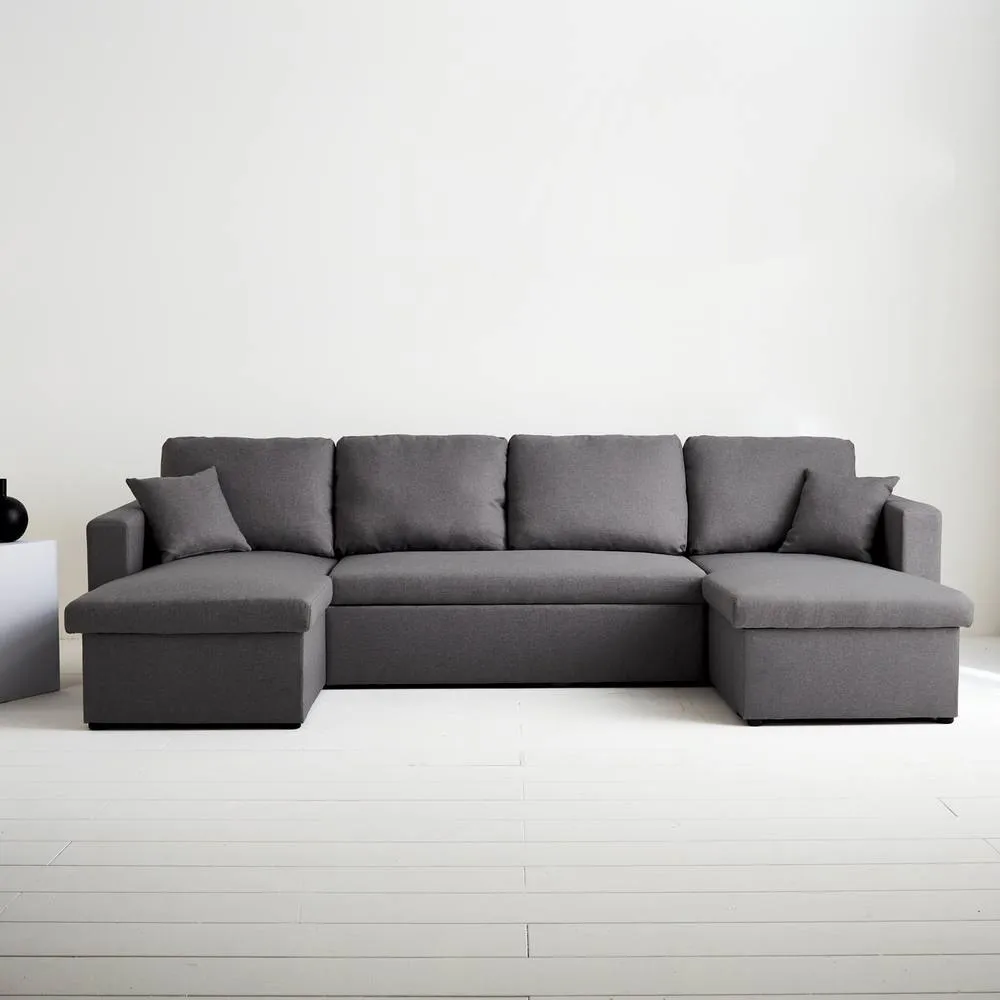 sweeek 4-seater u shaped sofa bed in fabric in Dark Grey