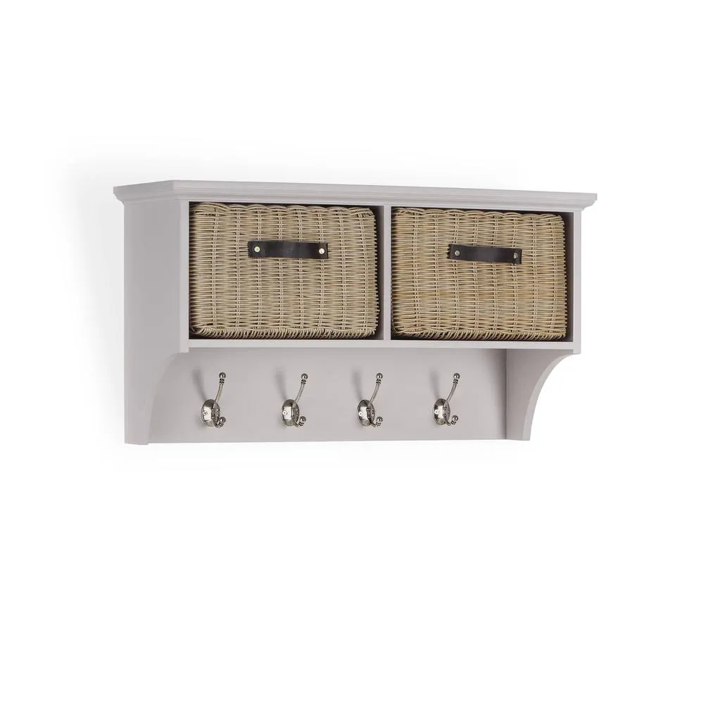 Statement Furniture Tetbury Coat Rack Hanging Shelf with 2 Brown Storage Baskets in Taupe 4