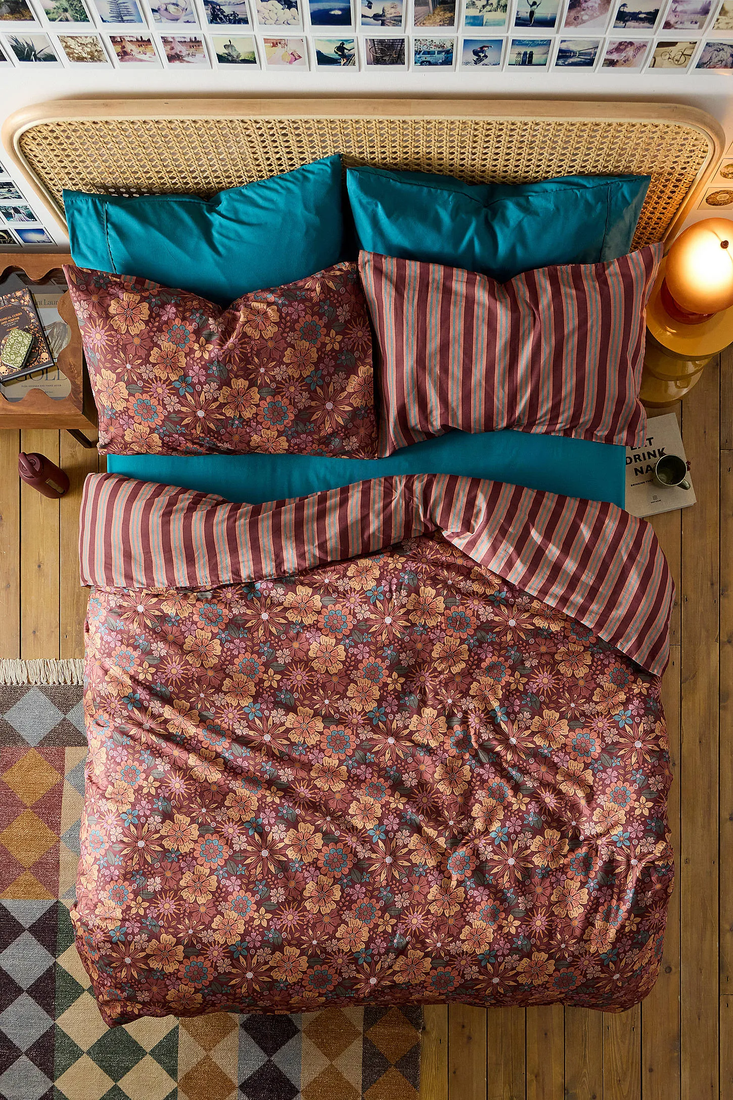 Clara Retro Berry Reversible Duvet Set - Red Berry