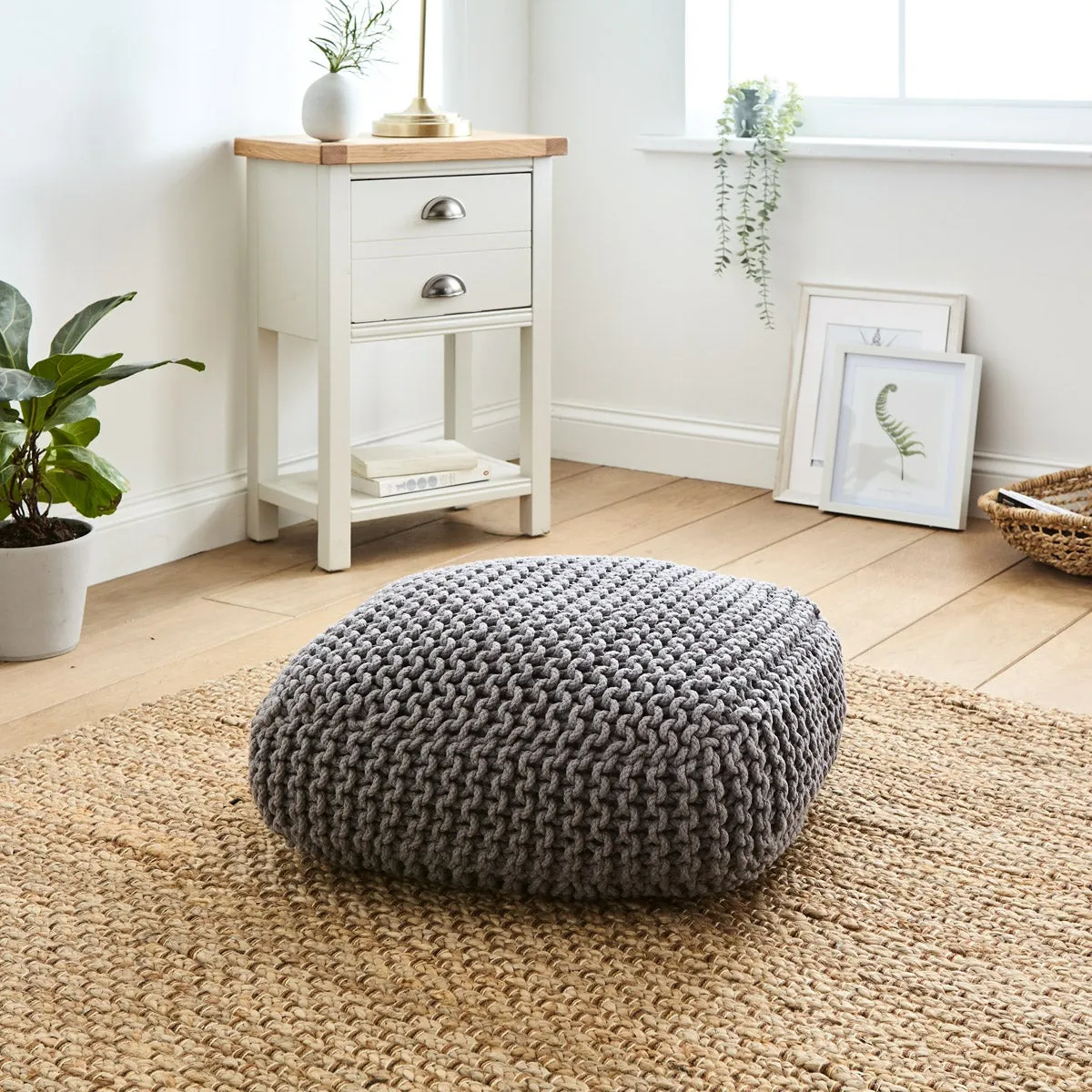 Hand Woven Pouffe Grey