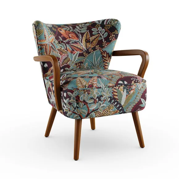 Eliza Wooden Arm Jacquard Nature's Exhibitionists Occasional Armchair Wild Tropics 6