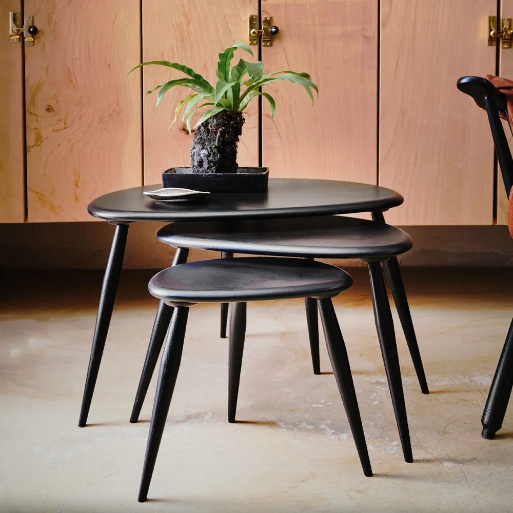 Ercol Pebble Nest of Tables Clear Matt Ash 4