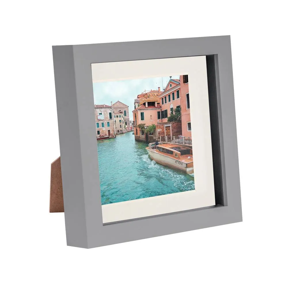 Nicola Spring 3D Box Photo Frame with 4" x 4" Mount - 6" x 6" - Grey in Ivory
