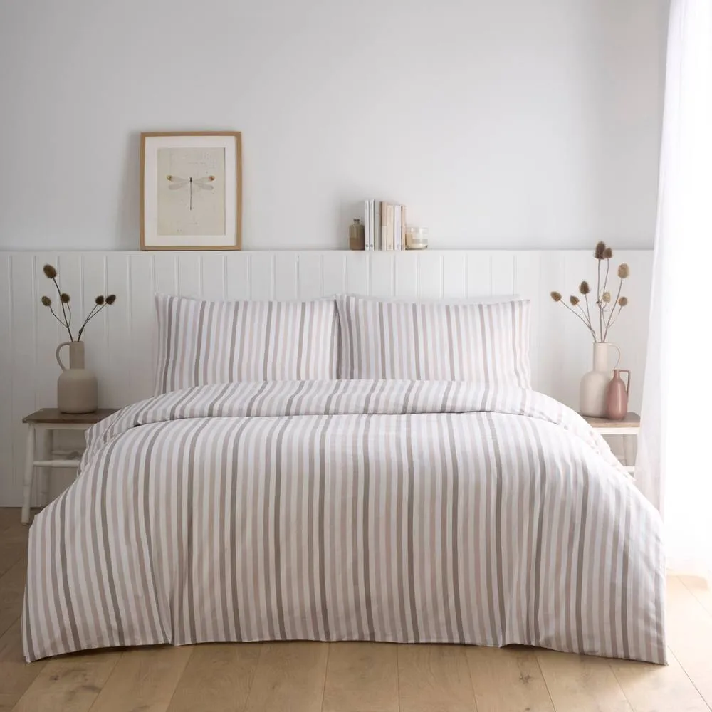Portfolio Home Ombre Pencil Stripe Geometric Duvet Cover Set With Pillow Case Bedding in Natural