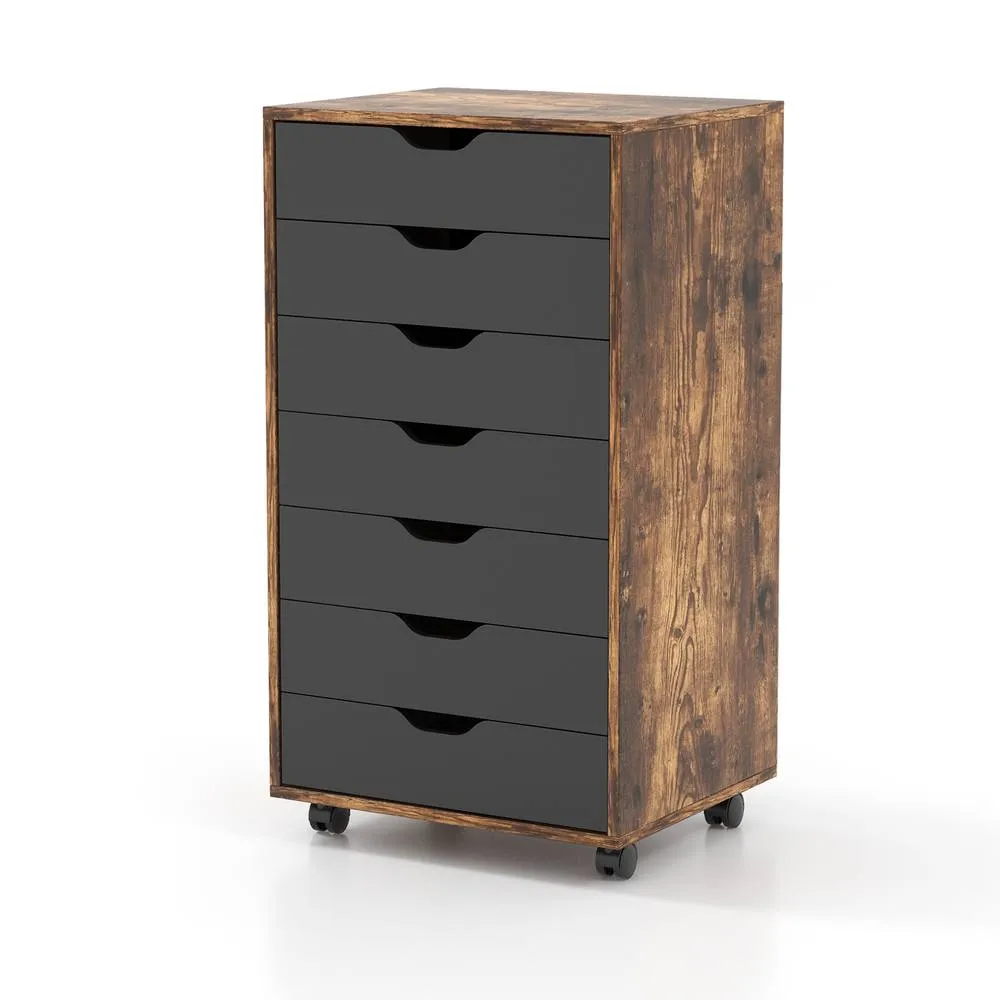 Costway 7-Drawer Storage Cabinet Mobile File Organizer Filing Dresser Chest in Brown