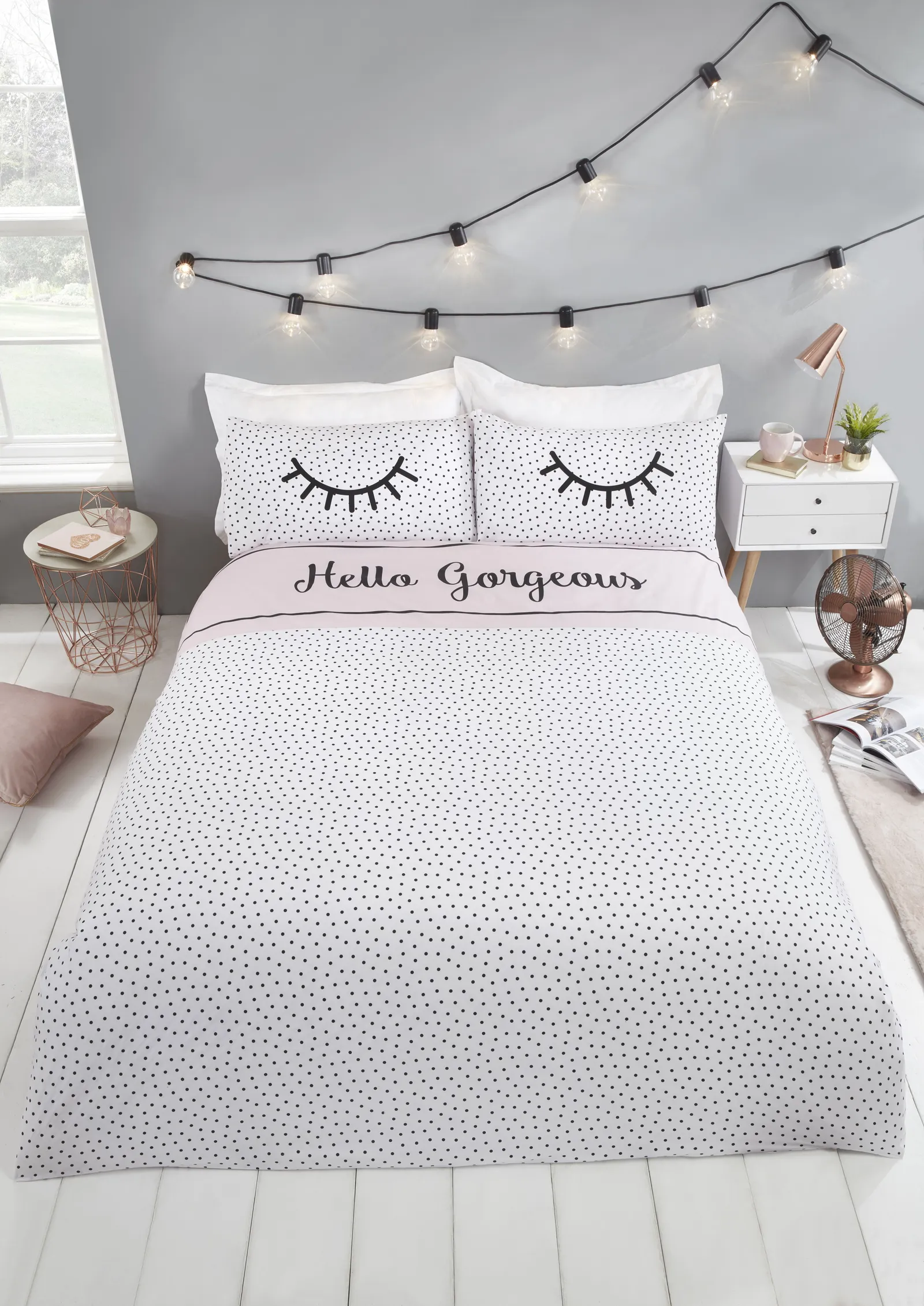 Rapport Home Hello Gorgeous Polycotton Reversible Duvet Cover Set with Pillowcase in White