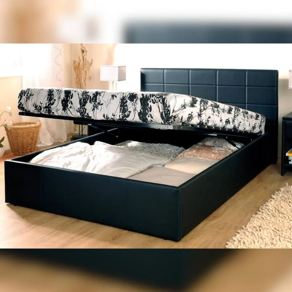 Comfy Living Ltd PU Faux Leather Gas Lift Ottoman Bedframe in Black
