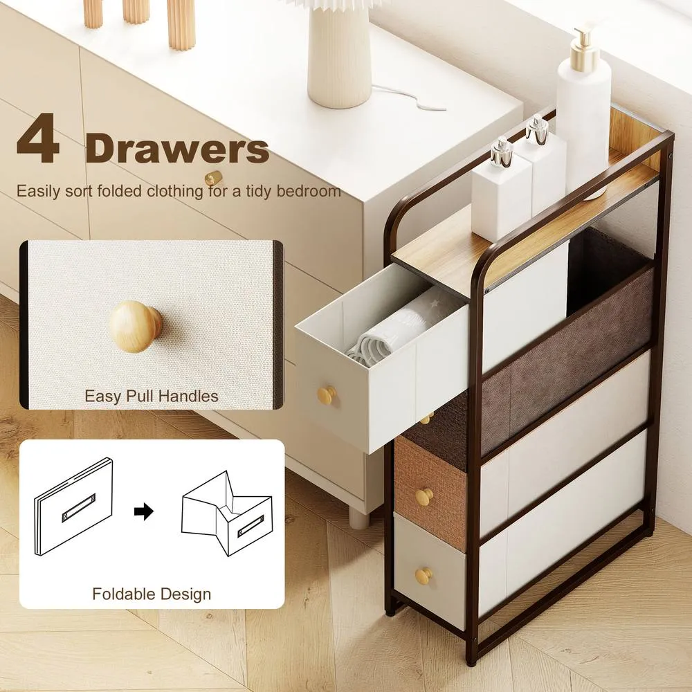 HOMCOM 4-Drawer Storage Organiser Unit with Steel Frame, Mixed-Brown 5