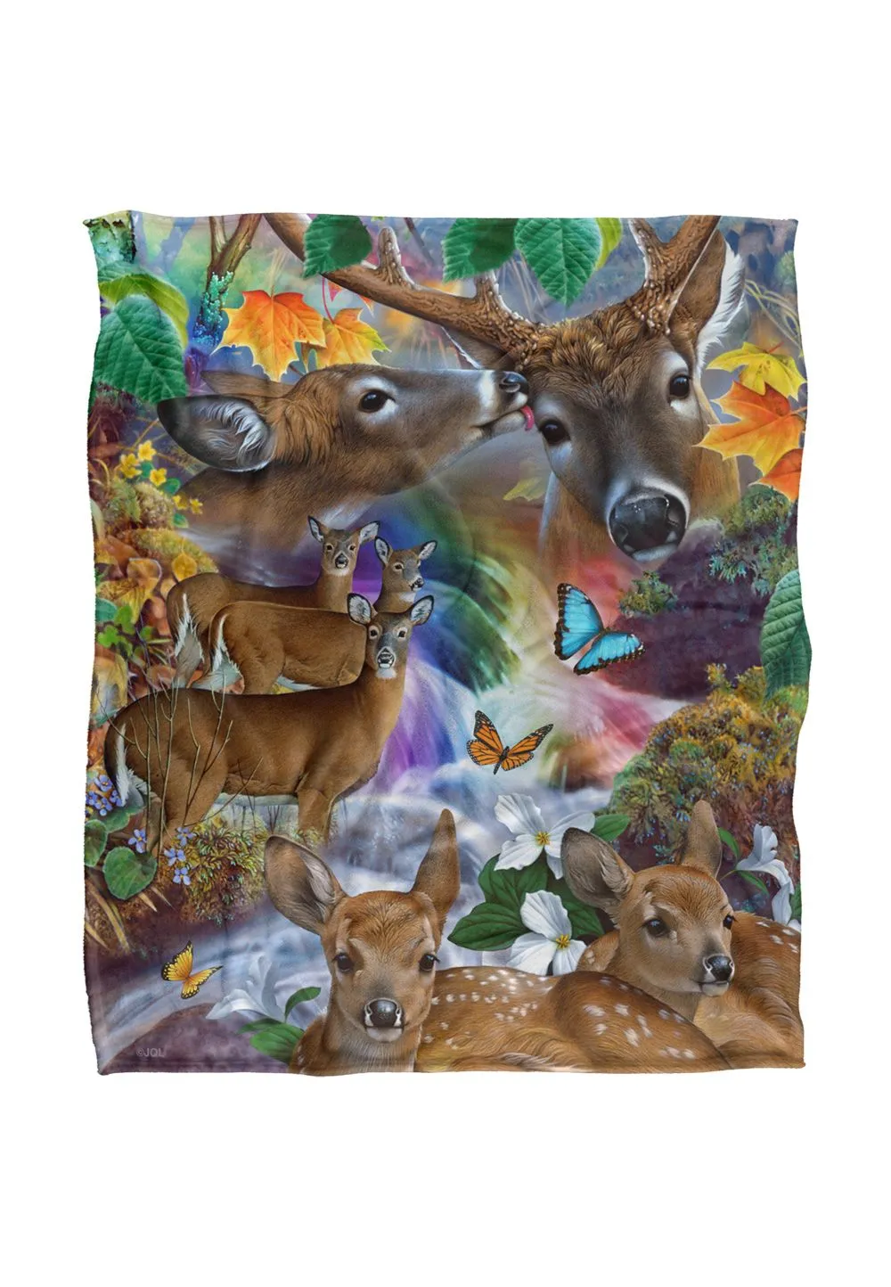 JQ Licensing Jg-Jp Forest Stream Deer & Butterflies Silky Touch Super Soft Throw Blanket 152 X 127 cm in White