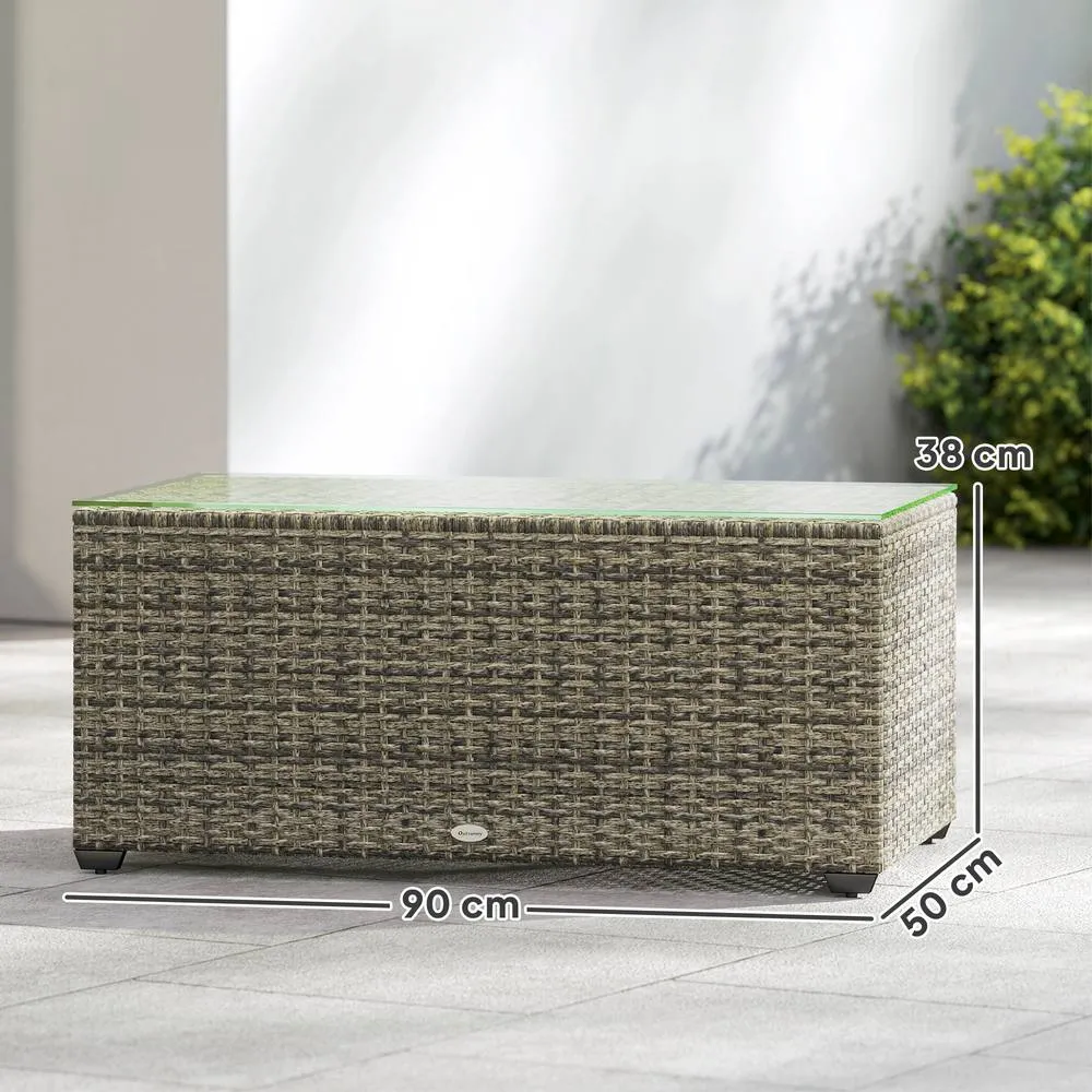 OUTSUNNY Outdoor Coffee Table, Glass Top Rattan Side Table, Dark Grey 3
