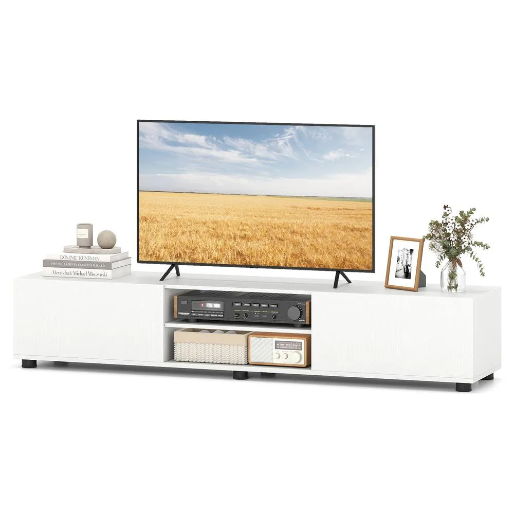 Costway Modern TV Stand Minimalist Entertainment Center with 2 Doors in White 1