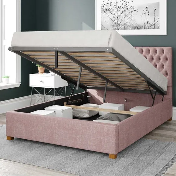 Monroe Pure Pastel Cotton Ottoman Bed Frame 2