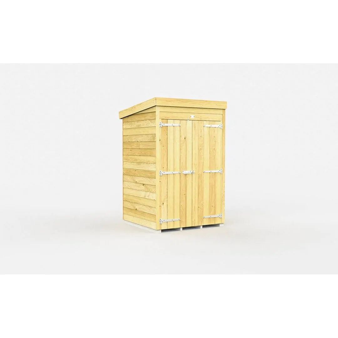 Buttercup Farm 4 x 4 Feet Pent Shed - Double Door W/O Windows - L118 x W127 x H201 cm in Brown