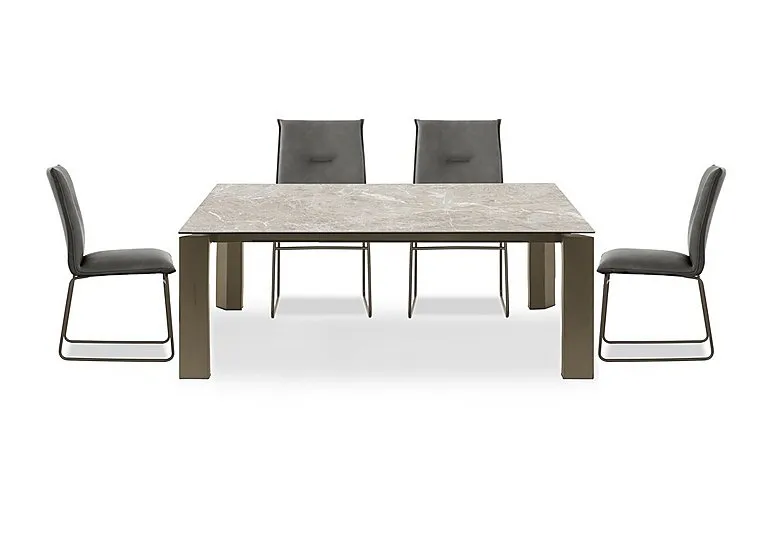 Viola 180cm Large Extending Dining Table with Arenaria Ceramic Top and Lava Metal Legs and 4 Maya Chairs