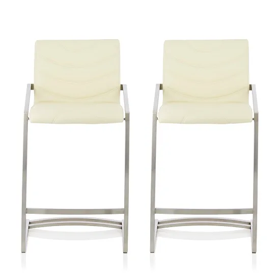 Darren Bar Stool In Cream Faux Leather In A Pair