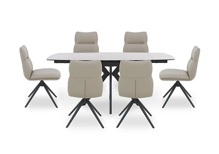 Quattro Extending Draw Leaf Table and 6 Swivel Dining Chairs