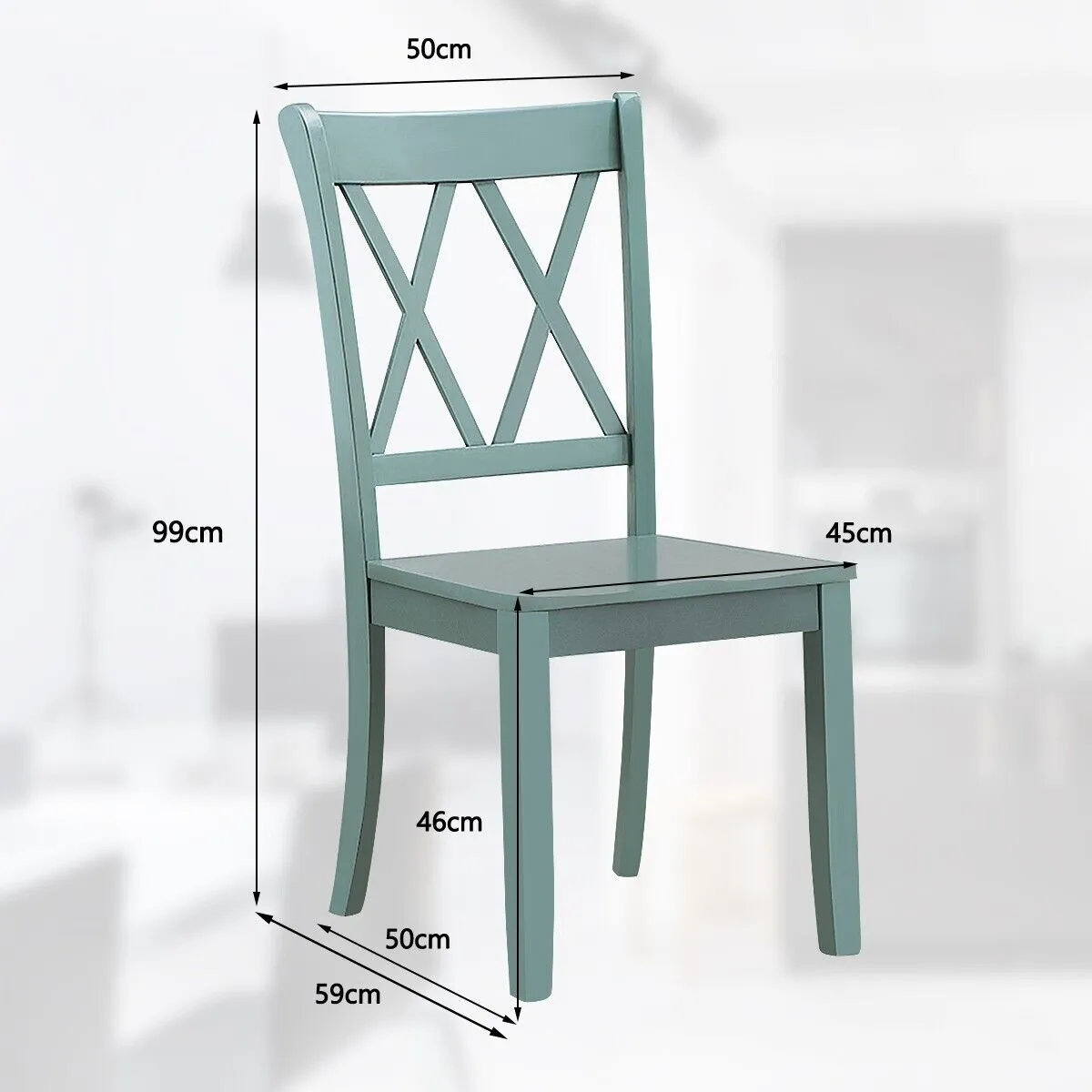 Costway Set of 2 Dining Chairs Wooden Kitchen Side Chair Armless Chairs w/ X Back in Green 2