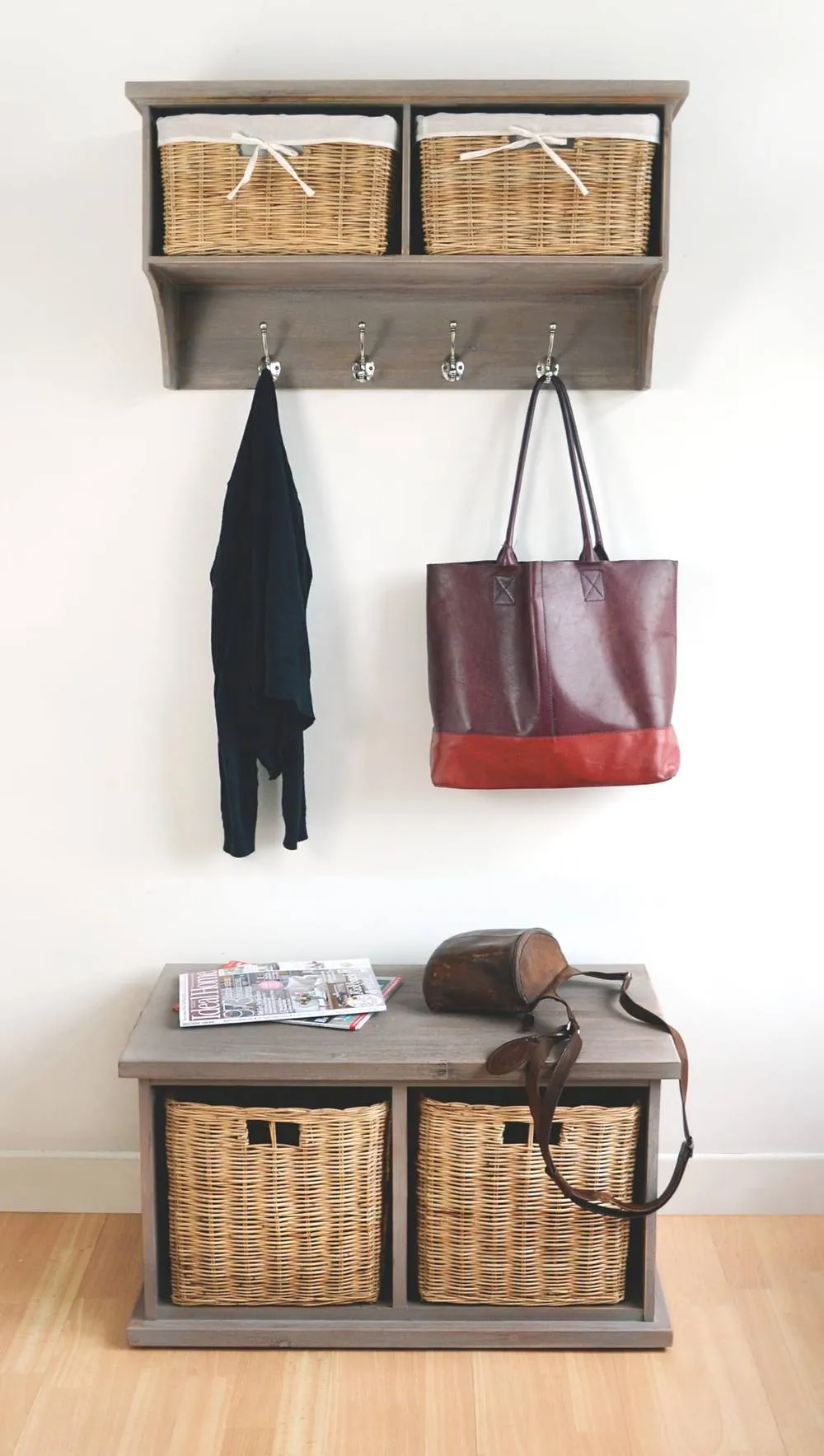 Statement Furniture Tetbury 2 Natural Wicker Basket Hallway Bench in Acacia Wood in Brown 5