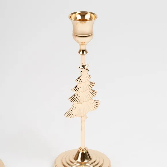 Set of 2 Gold Christmas Tree Candle Holders 3
