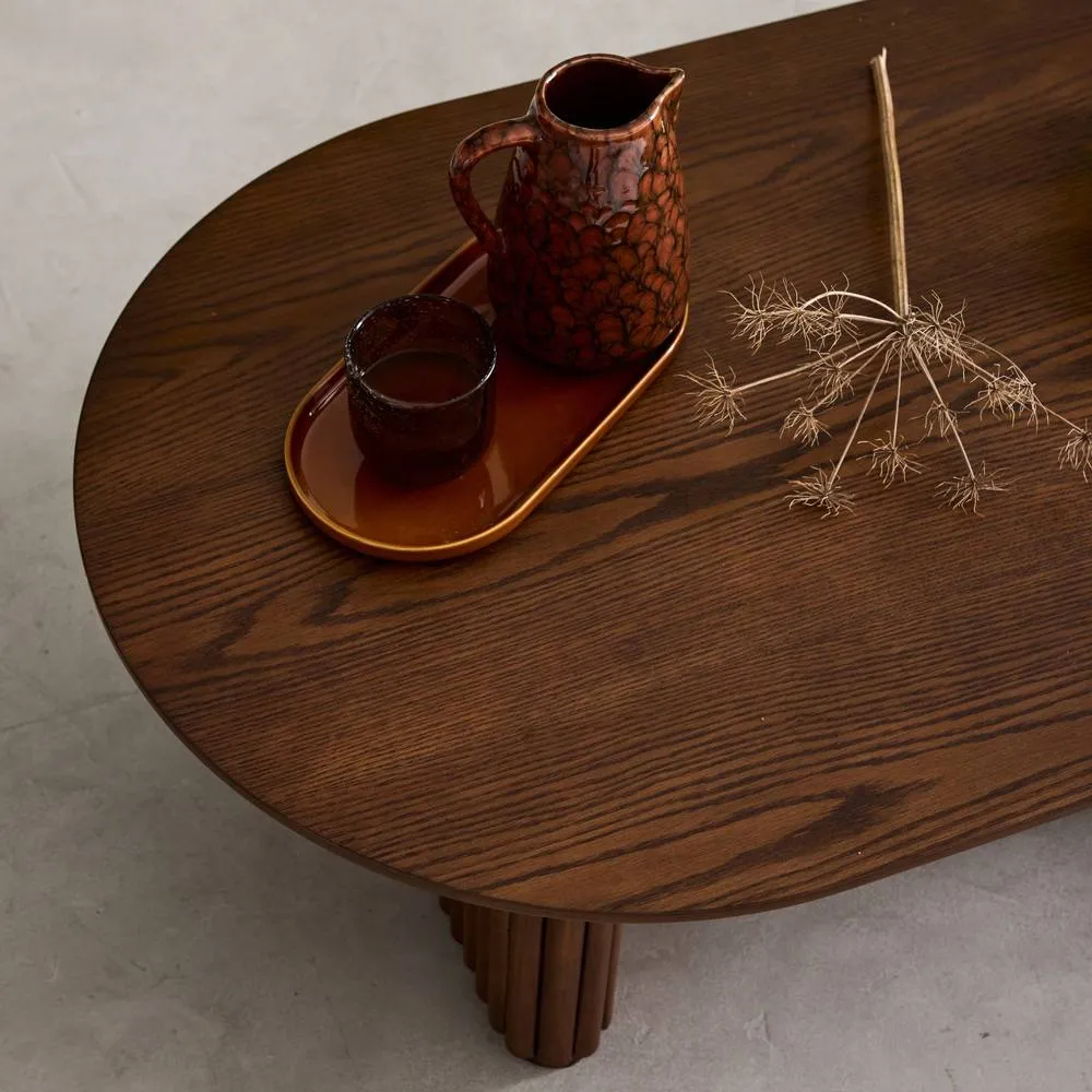 sweeek Oval coffee table Rubberwood oak veneer in Dark Brown 5