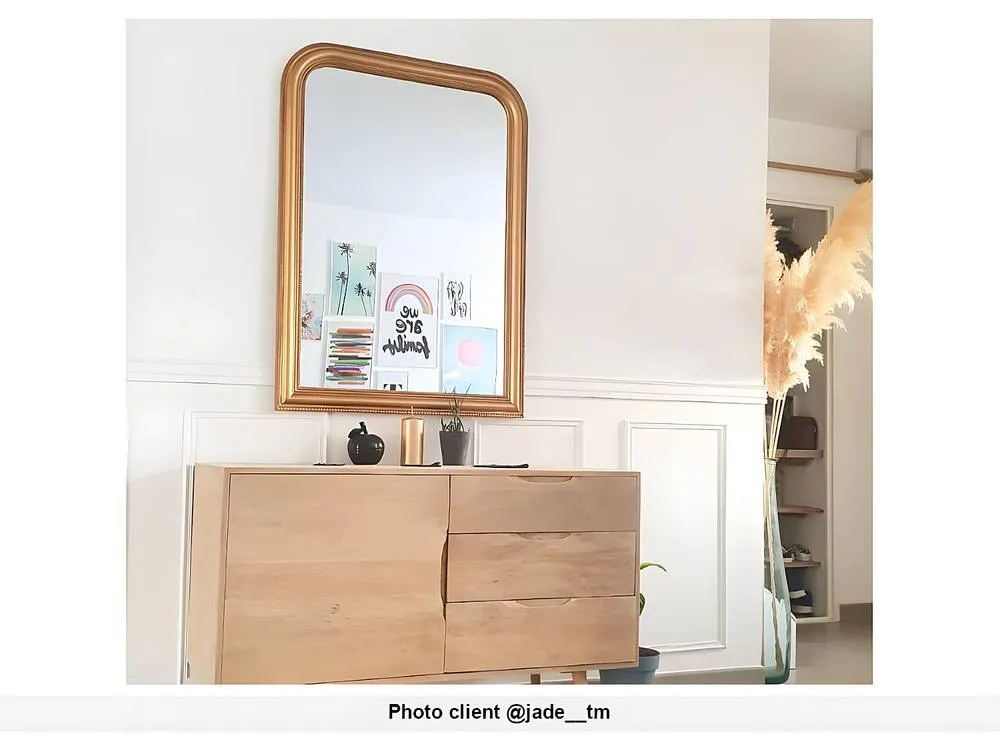 Vente-unique Paulownia Wood Overmantel Mirror - L80 X H110 Cm - Gold Brass Effect 6
