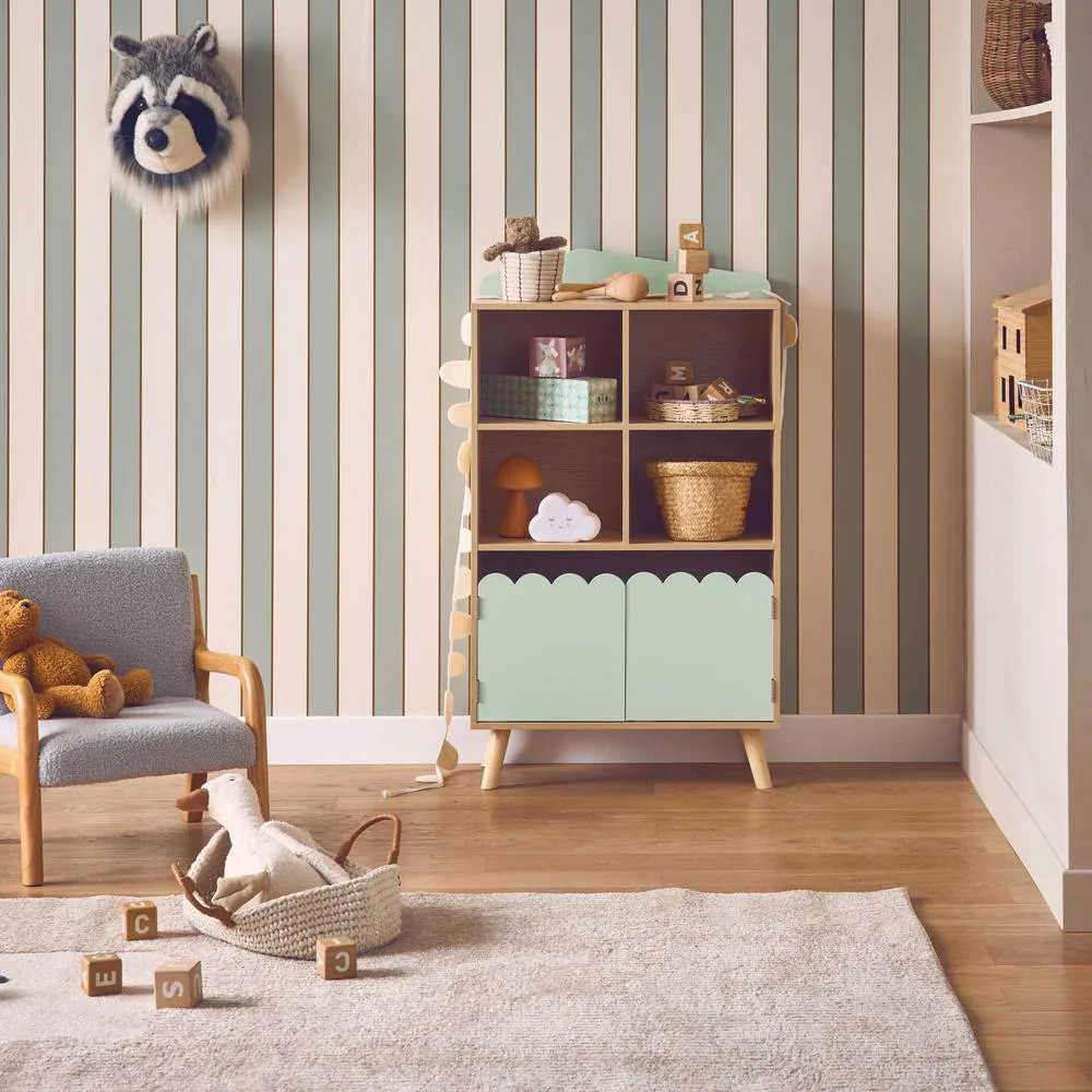sweeek Children's pine wood library 2 doors 4 shelves in Green 3