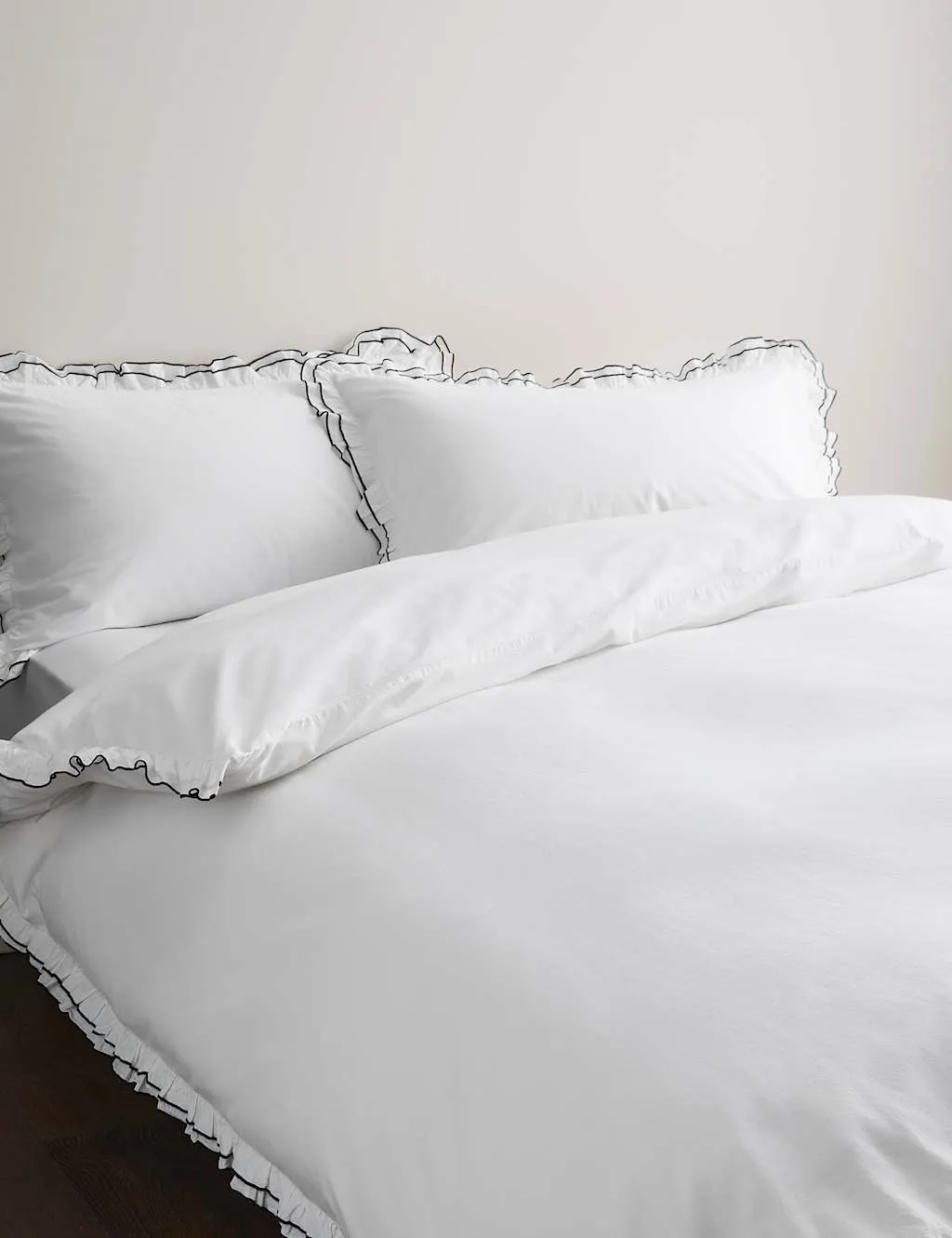 M&S Pure Cotton Contrast Double Ruffle Bedding Set Black Mix