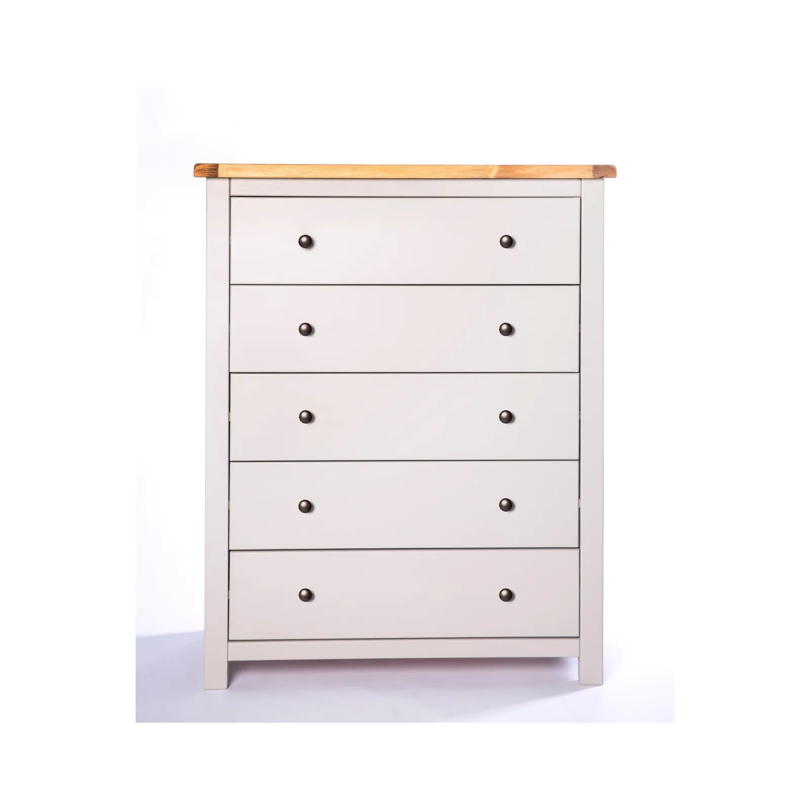 Cabinet Bits Argenta 5 Drawer Chest of Drawers Brass Knob in Light Grey 2