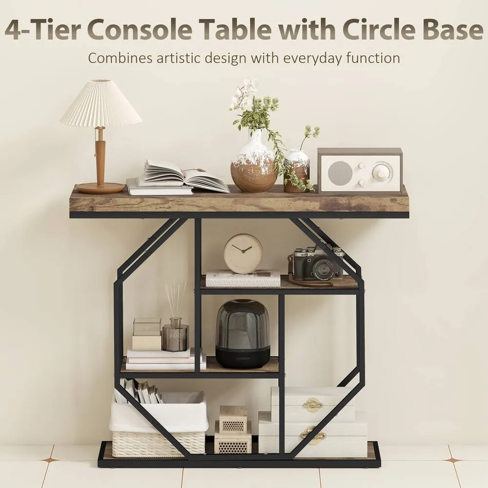 HOMCOM Industrial Console Table, Hallway Table with 4-Tier Shelves in Brown 4