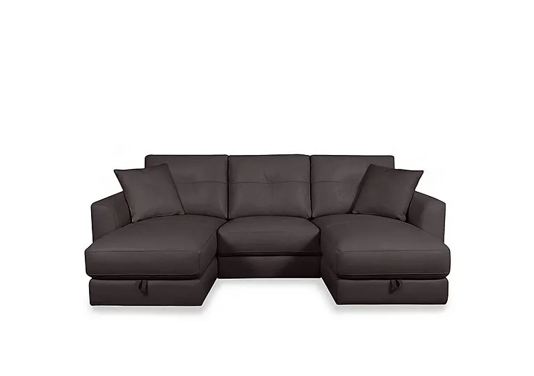 Nest Small NC Leather U-Shaped Corner Sofa with Double Storage Chaises - Dark Chocolate