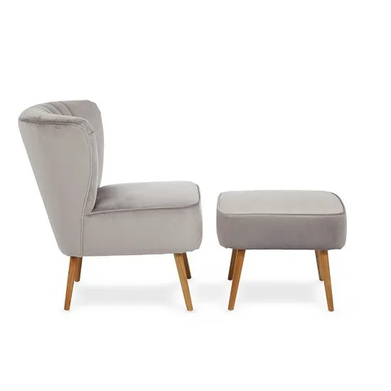 Samova Fabric Bedroom Chair And Foot Stool In Silver Velvet