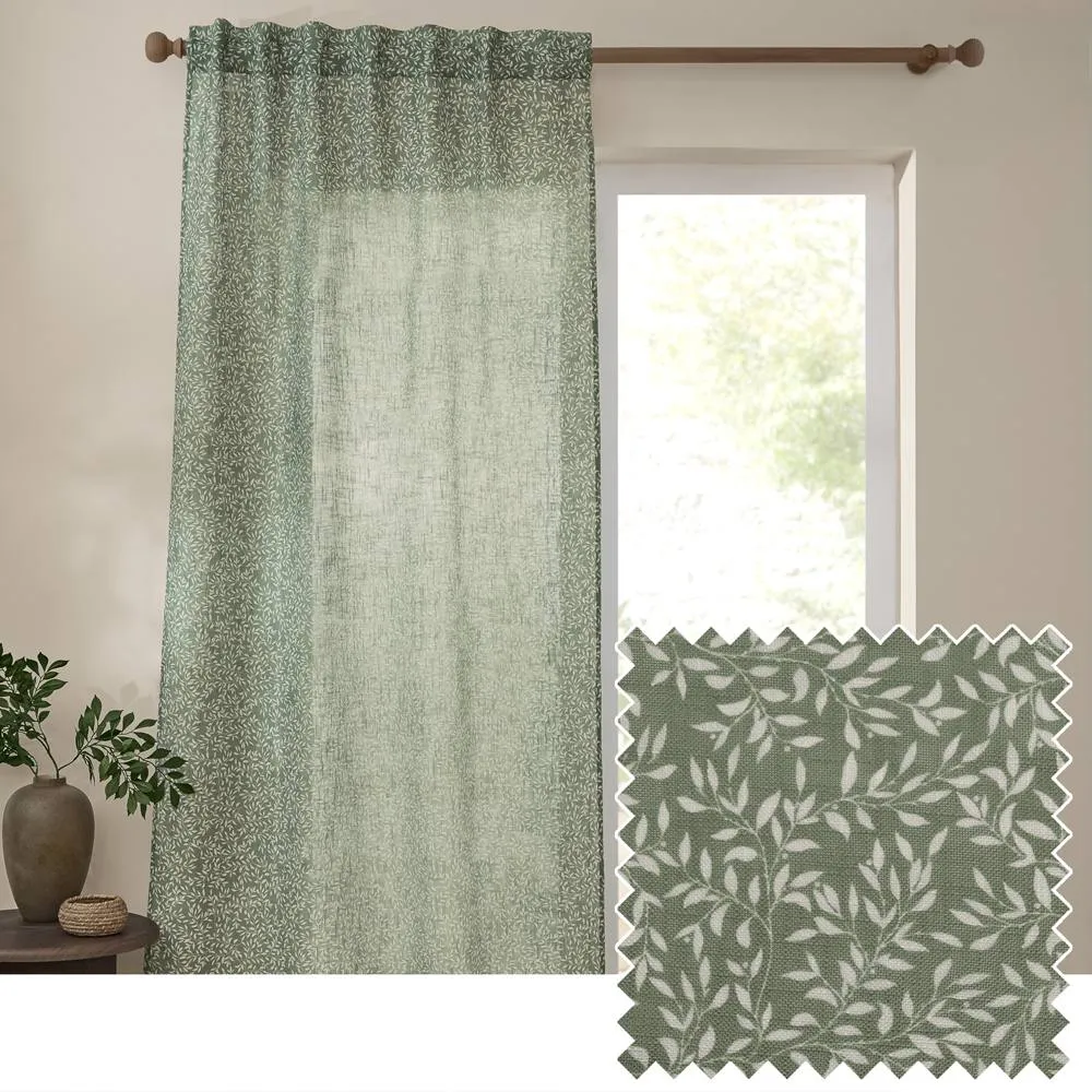 Yard Perrie Leaf Sheer Woven Curtain Panel Forest 140Cm Width 250Cm Drop, Green