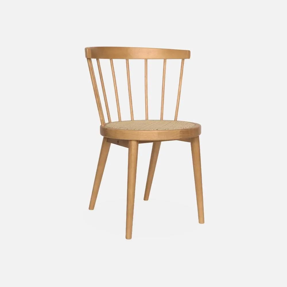 sweeek Pair Of Wood & Cane Dining Chairs in Light Brown 2