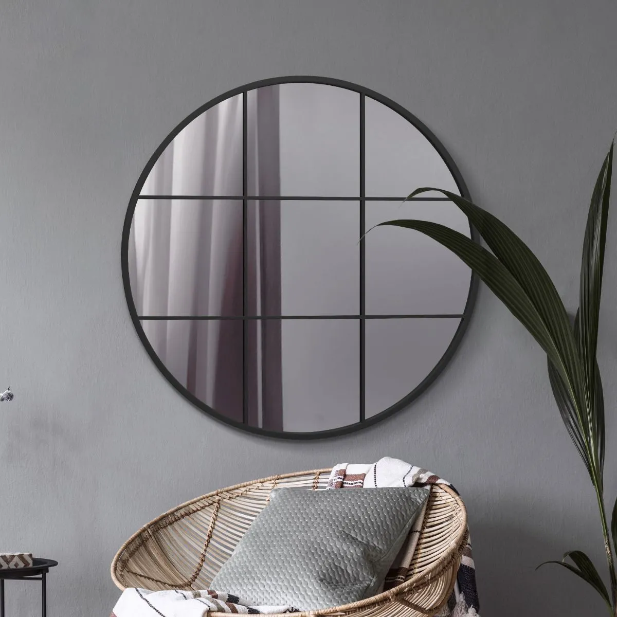 MirrorOutlet Black Metal Framed Round Window Wall Mirror 39" X 39" (100x100CM) 6