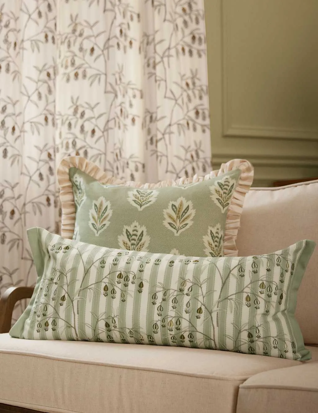 Sanderson Embroidered Chinese Lanterns Cushion Green Mix