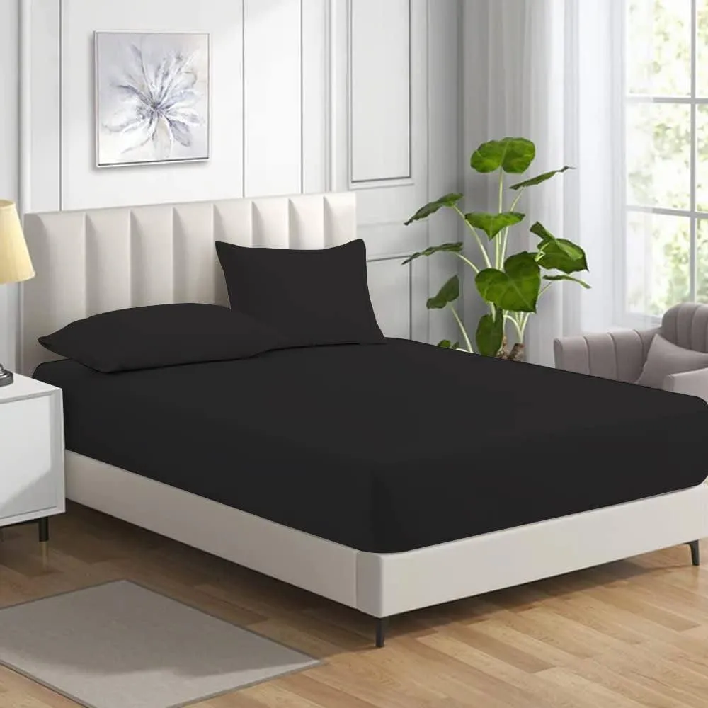 Homes-Linen Non Iron Polycotton Fitted Sheet 25cm Deep Easy Care in Black