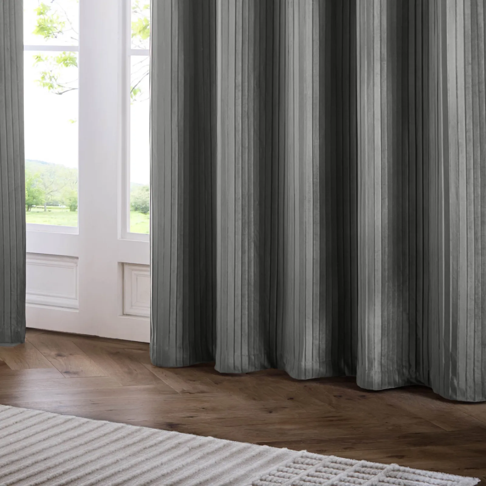 Paoletti Corinthian Velvet Room Darkening Eyelet Curtain Pair in Grey 5