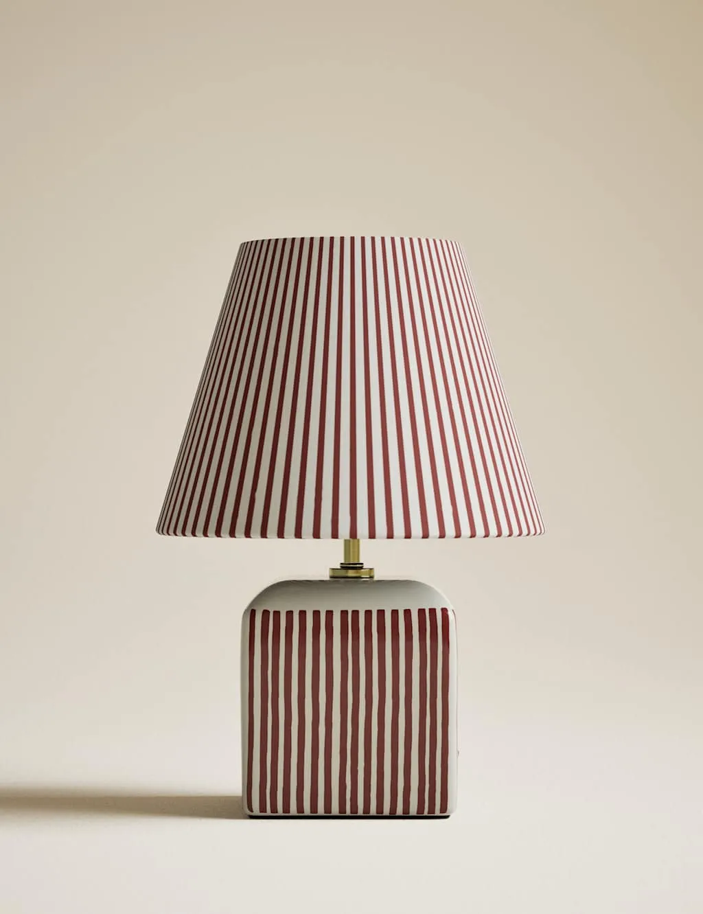 M&S Joshua Ceramic Striped Rechargeable Table Lamp Chestnut