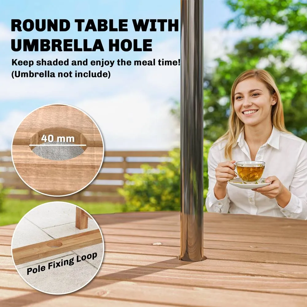 OUTSUNNY Garden Dining Set, Round Table & Chairs w/ Parasol Hole in Natural 6